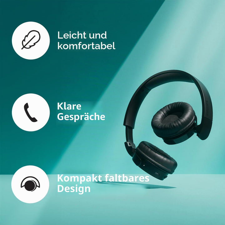 Philips TAH4209WH Leichter ohraufliegender kabelloser Bluetooth-Kopfhörer mit passiver Geräuschisoli