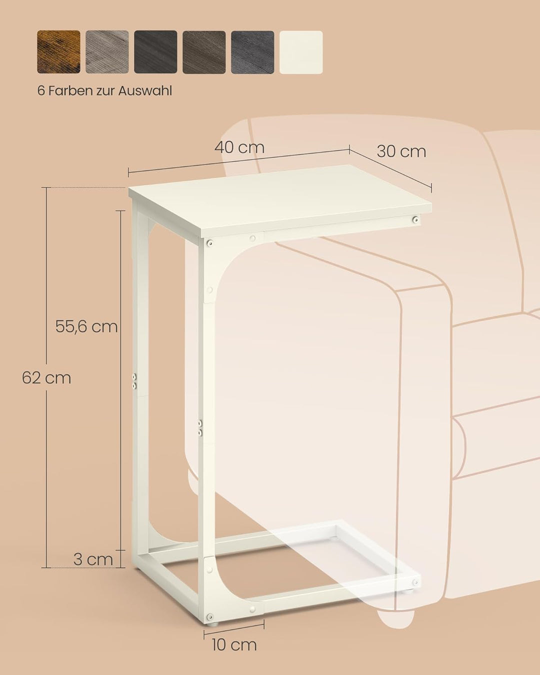 VASAGLE Beistelltisch, Sofatisch, C Form, Couchtisch, mit Metallgestell, modern, für Wohnzimmer, Sch