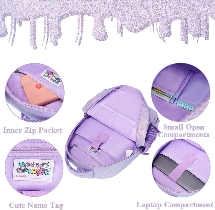 Kimwadalh Schultaschen Kinder Mädchen Rucksack Glitzer Kinerrucksack Schultaschen Set Bunte Schulruc