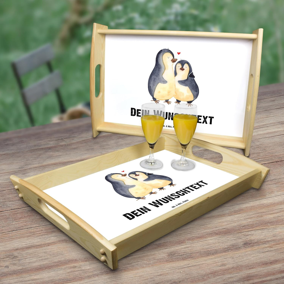 Mr. & Mrs. Panda Serviertablett personalisiert Pinguine Einschlafen - Personalisierte Geschenke, Ges