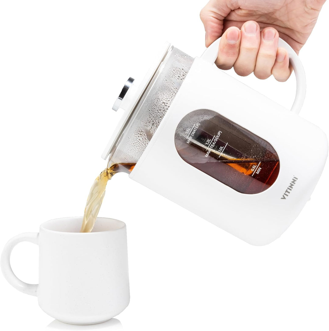 Vitinni Smart Wasserkocher, 1,5L, Glänzend-Weiss, Eingebautes Teesieb, Touch-Steuerung, Warmhaltefun