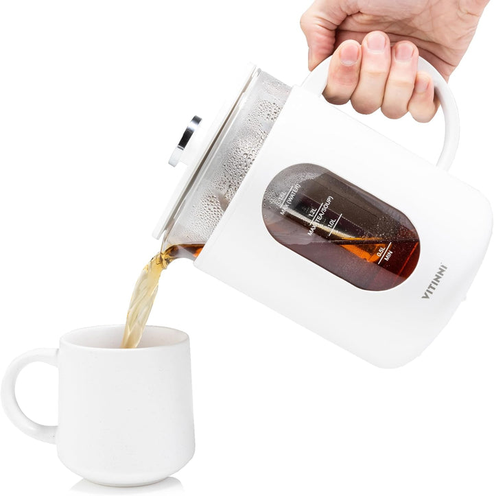 Vitinni Smart Wasserkocher, 1,5L, Glänzend-Weiss, Eingebautes Teesieb, Touch-Steuerung, Warmhaltefun