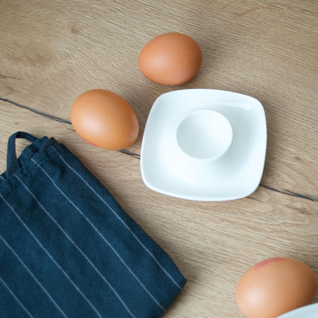 Cookery® Eierbecher (6 Stk.) aus Porzellan | Handgefertigt | weiss | moderne Quadratische-Form mit a