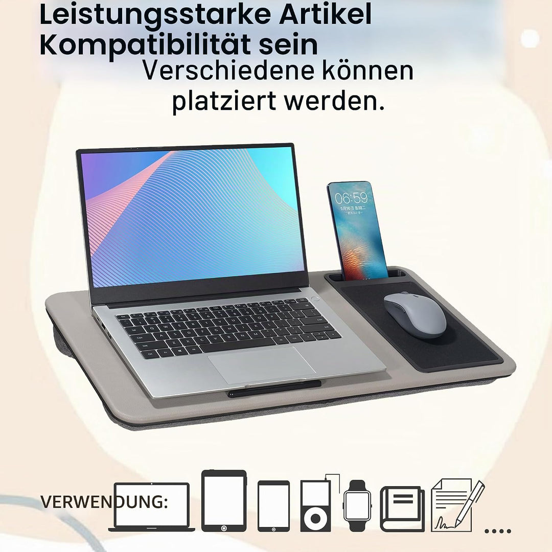 Schossschreibtisch, tragbarer Laptop-Schreibtisch mit Kissen-Kissen, passend für Laptops bis zu 17 Z