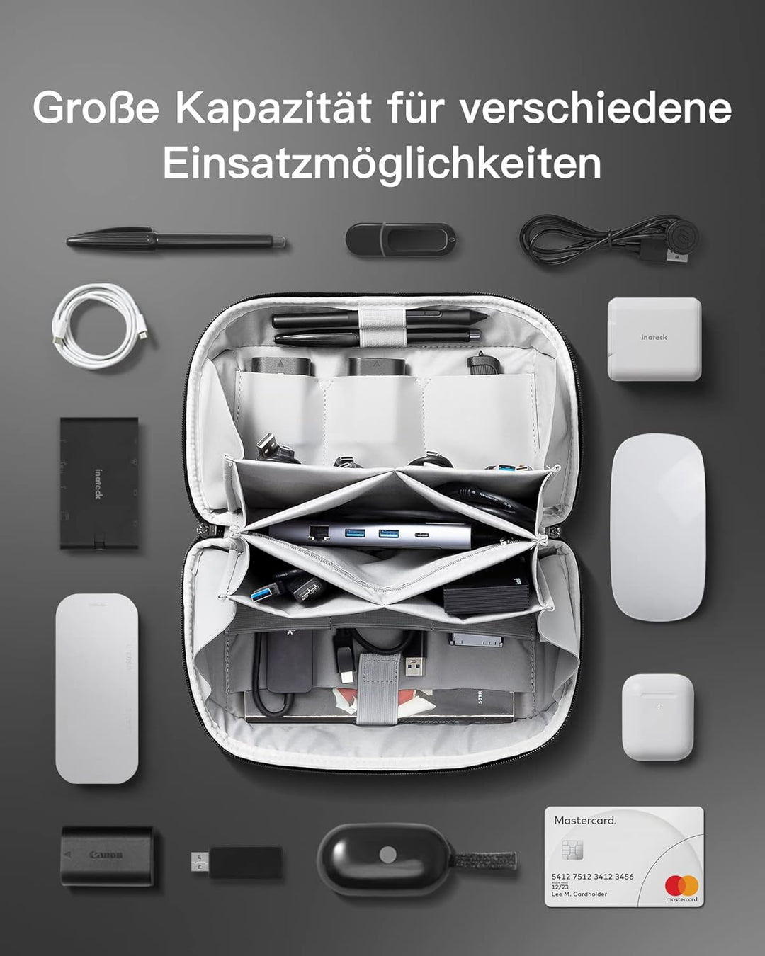 Inateck Elektronik Case, Spritzwassergeschützte Zubehörtasche, Gadget Organizer Tasche, USB Kabel Or
