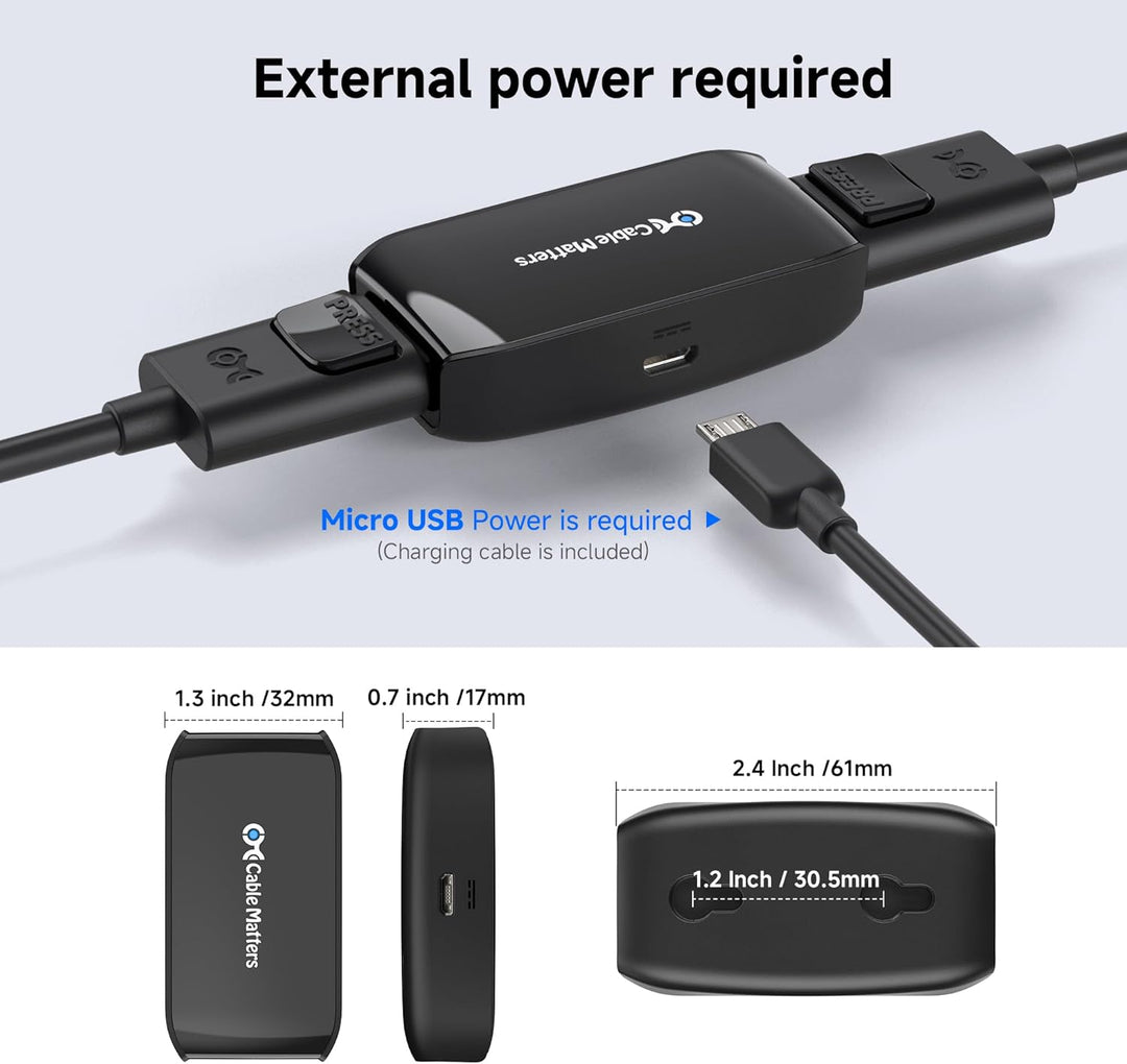 Cable Matters 8K DisplayPort Repeater aktiv für Oculus Rift S (DisplayPort Signalverstärker, Display