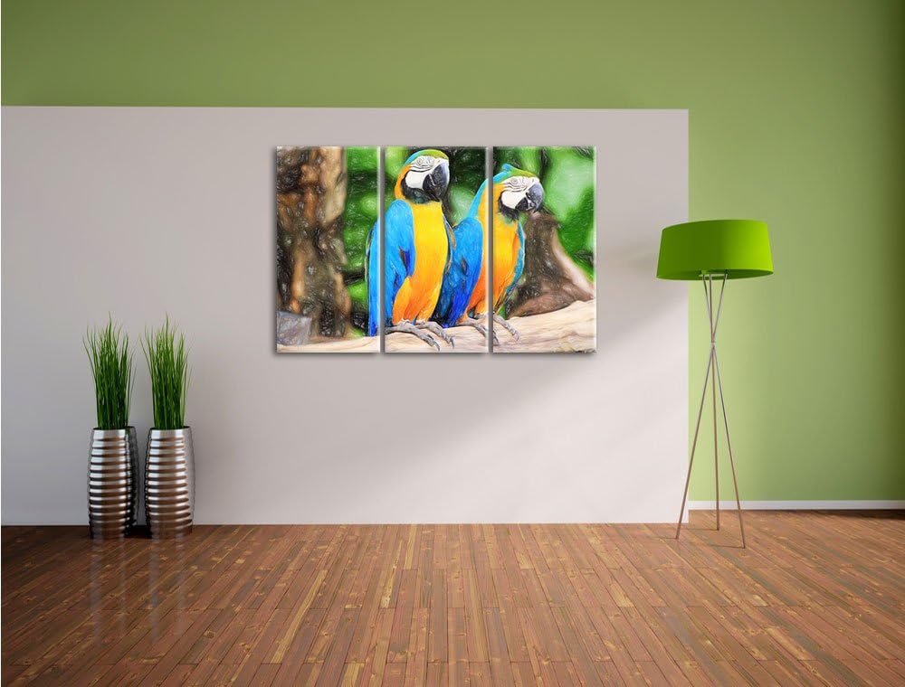 Zwei Papageien / 3-Teilig/Gesamtmass 120cm Leinwandbild bespannt auf Holzrahmen/Wandbild Kunstdruck