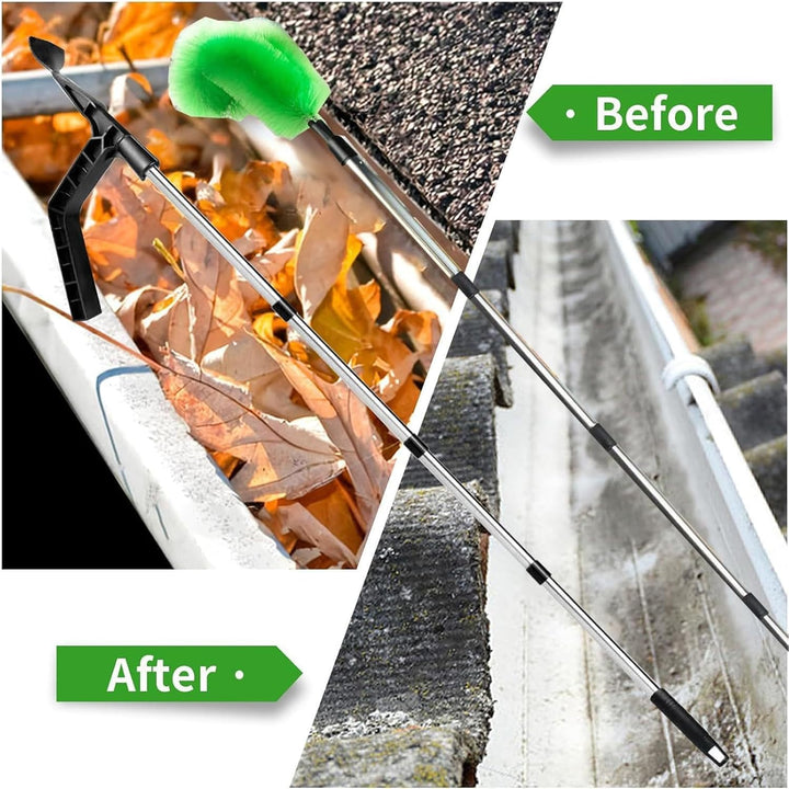 390cm Dachrinnenreiniger Dachrinnenbürste und Reinigungslöffel Schaufel 2 in 1, Dachrinnenreinigungs