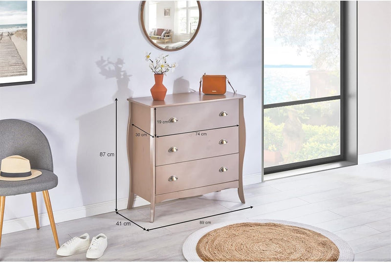 IDIMEX Kommode Antoinette, schönes Sideboard im Barockstil, antike Anrichte aus Kiefer in Taupe, pra