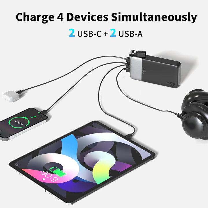 JUOVI Power Bank, 45W 20000mAh Powerbank mit USB C Kabel Schnellladung | Grosse Externe Handyakkus m