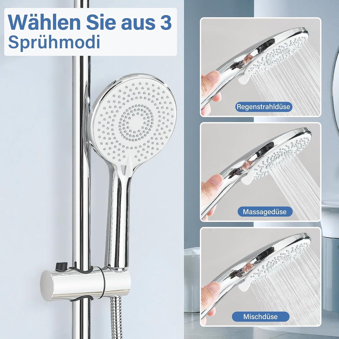 HUAHOMDY Duschsystem mit Armatur with 25 cm Rund Regendusche und 3 Strahlarten Duschkopf Komplettset