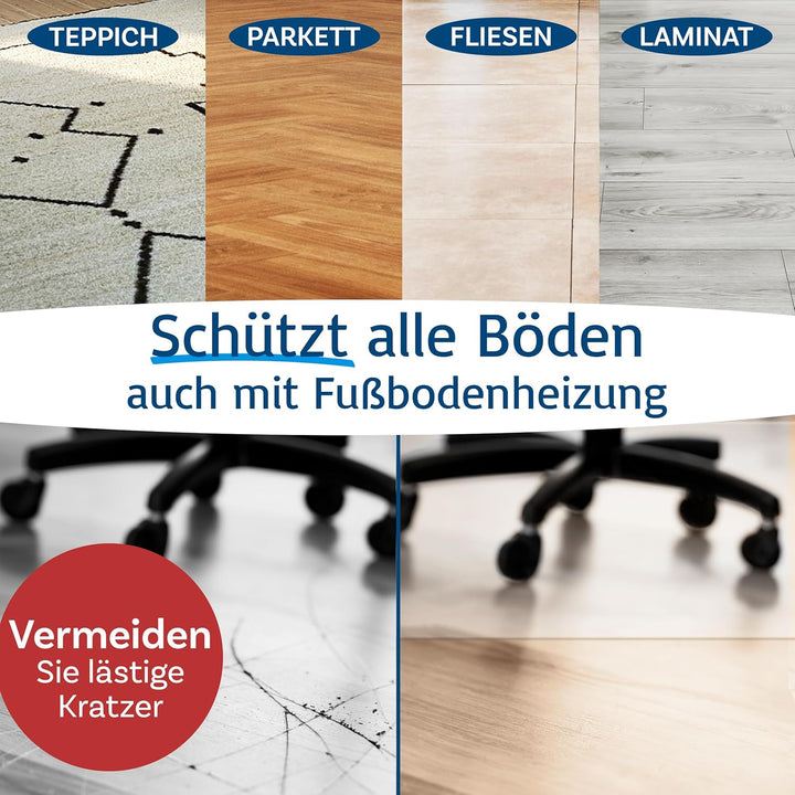 Floordirekt Bürostuhlunterlage Bodenschutzmatte - Bodenmatte Stuhlunterlage - Transparent - Stärke: