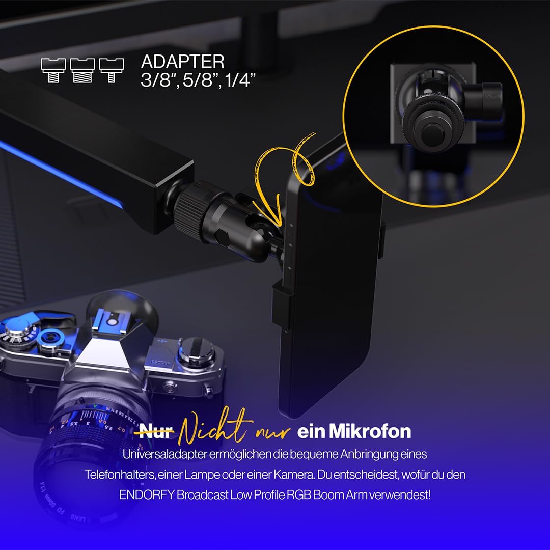 ENDORFY Broadcast Low Profile RGB Boom Arm, Premium Low Profile Mikrofon Smartfone und Lichtarm mit