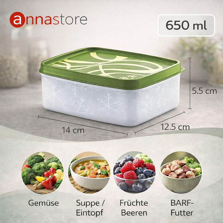 Annastore 12 x hochwertige Tiefkühldosen von -20°C bis + 100°C - Gefrierdosen - Luftdicht - Tiefkühl