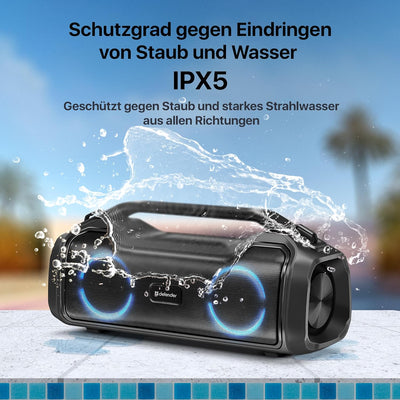 Defender Bluetooth-Lautsprecher Beatbox 50, IPX5 wasserdicht, Party Boombox 50 W mit Stereo-Sound, L