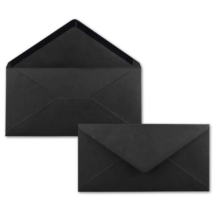 150 Brief-Umschläge Schwarz DIN Lang - 110 x 220 mm (11 x 22 cm) - Nassklebung ohne Fenster - Ideal