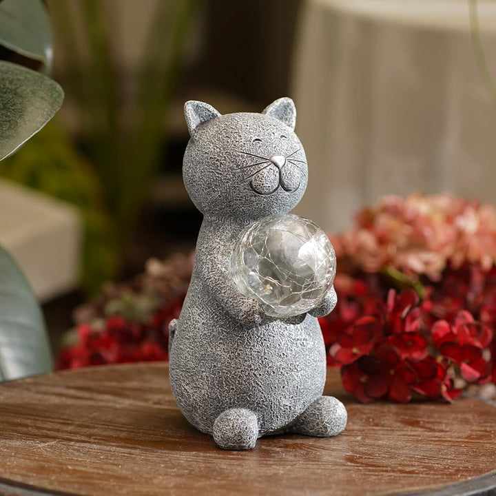 Yeemoo Katzen Deko Gartenfiguren für Draussen, Gartendeko Figur mit Solar Ball Lustige Geschenke für