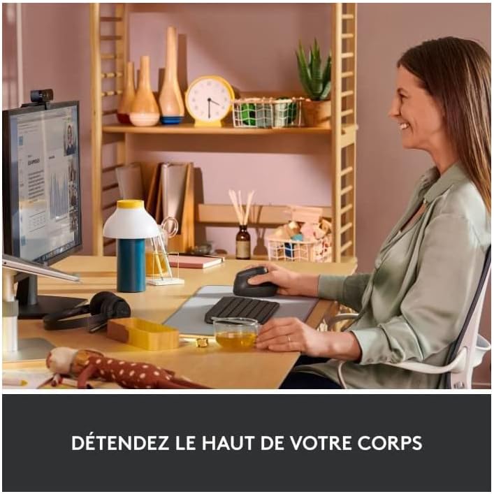 Logitech Lift Vertikale Ergonomische Maus, Kabellos, Bluetooth oder Logi Bolt USB-Empfänger, Leise K
