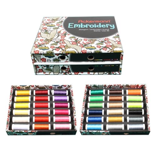 Ackermann® Embroidery Box - Stickgarn, 36 Farben á 260m, Stärke 40