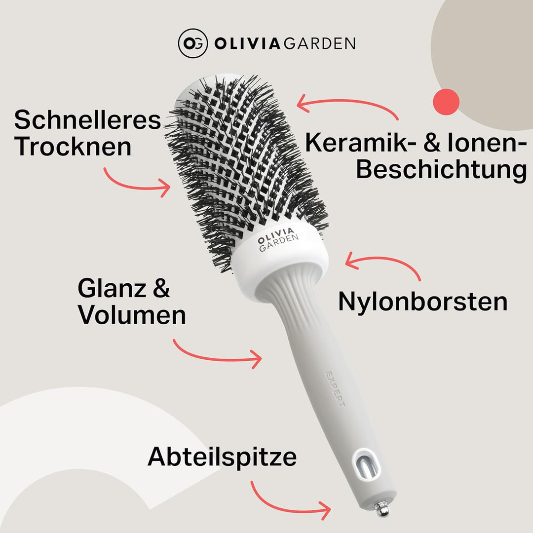 Olivia Garden - Expert Blowout Shine Hairbrush - White and Grey - 45, 45