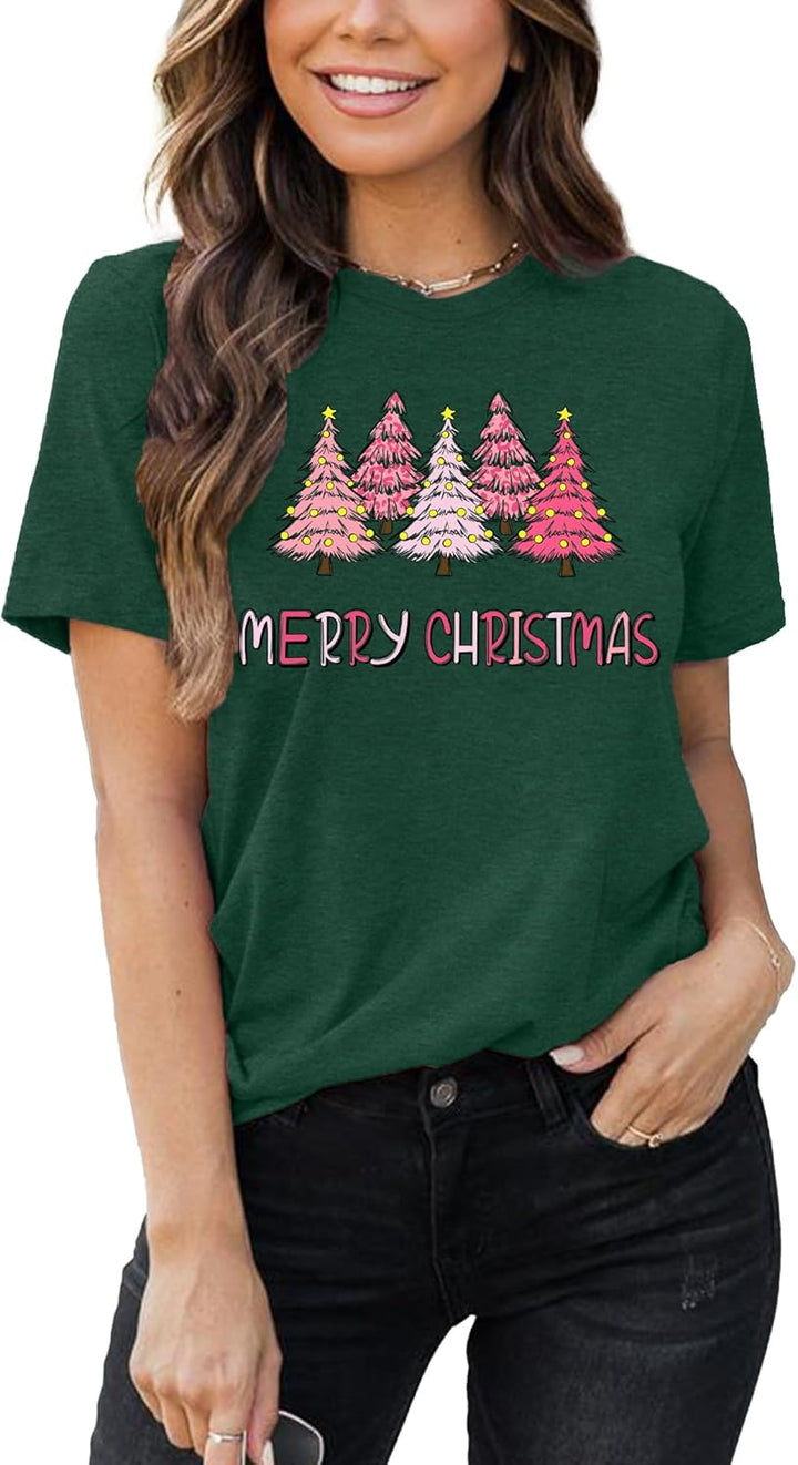 Weihnachts Tshirt Damen Merry Christmas T Shirt Xmas Tree Shirts A-grün2 S, A-grün2 S