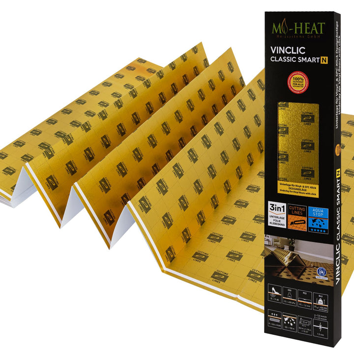 20m² Heizfilm-Unterlage Trittschalldämmung 1,5mm für Vinyl-Bodenbeläge, elastische Designbeläge mit