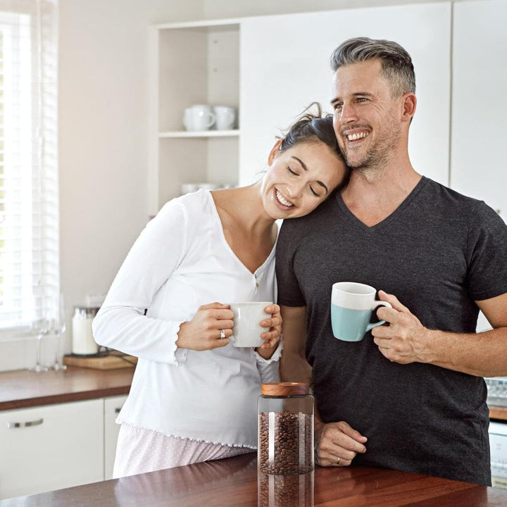 BAIFULAI 1800ml Vakuum Luftdicht Kaffeedose aus Glas: Auslaufsichere Kaffeebohnen Behälter mit Einwe
