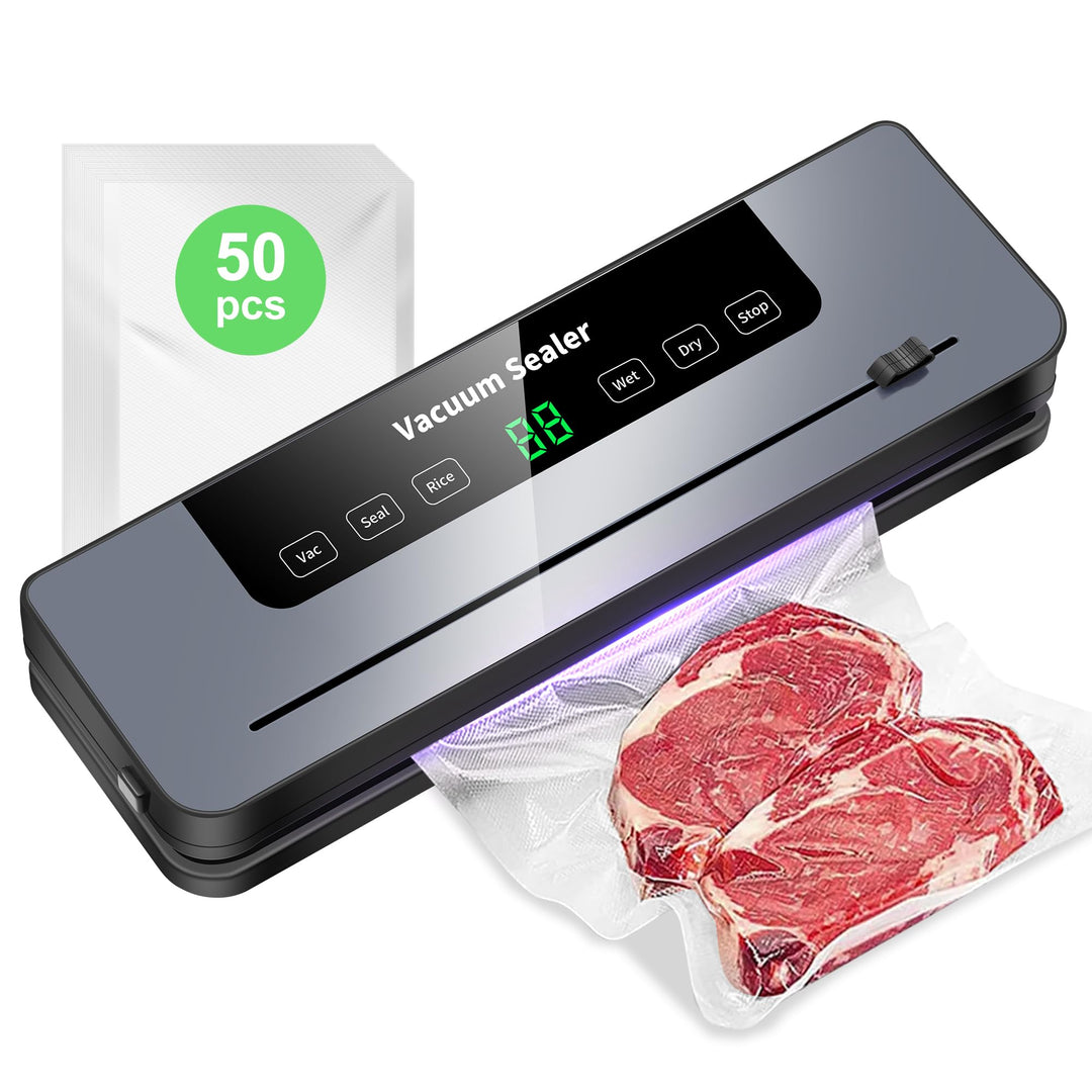 Vakuumiergerät, 7 in 1 Vakuumierer für Lebensmittel mit 50 Vakuumierbeutel, Vakuumiergerät Profi mit