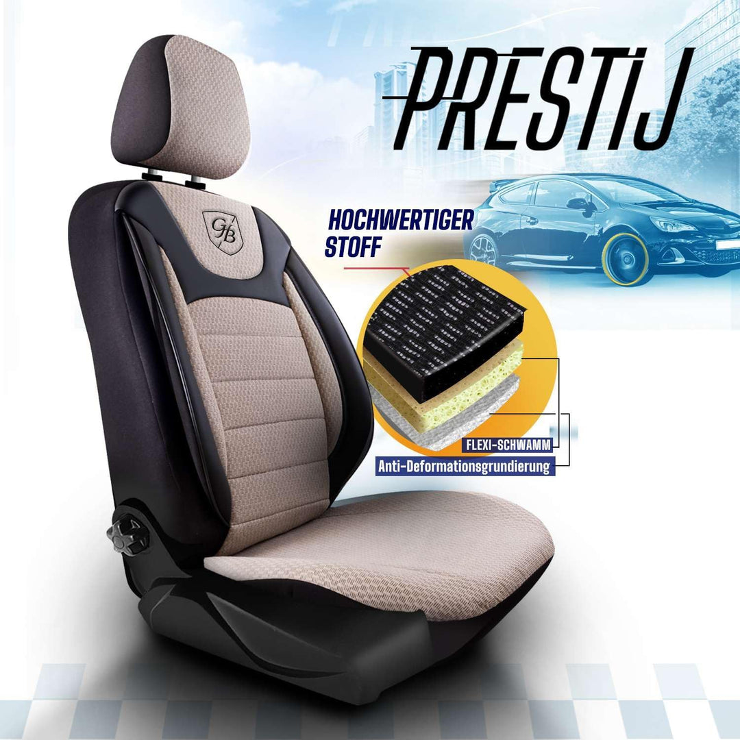 Autositzbezüge Universal für PKW & SUV – Premium Vordersitze Auto Sitzbezug aus Webstoff, Beige-Schw