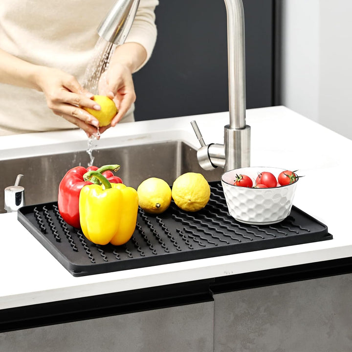 KitchenRaku Abtropfmatte (Schwarz, 40X33cm) Schwarz 40D x 30W cm, Schwarz 40D x 30W cm