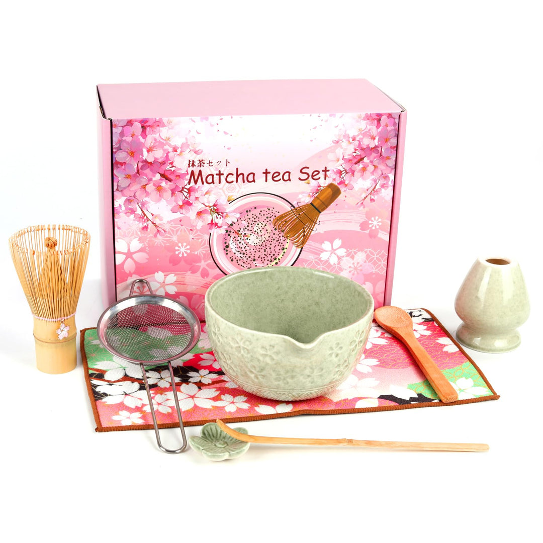Matcha Set, einschliesslich einer Keramik Matcha Schale, Matchabesen und Halter, Sieve, Geschirrtuch