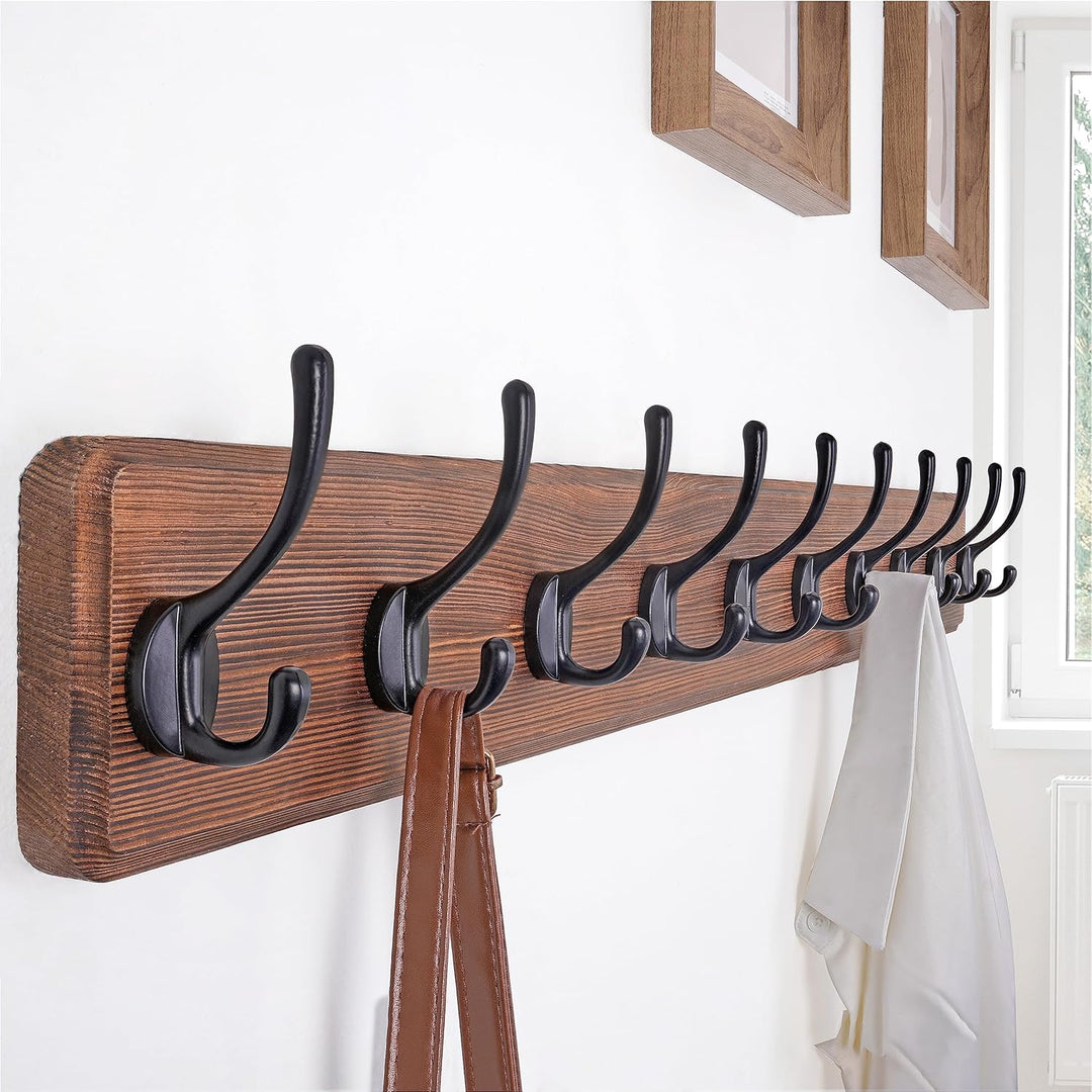 SKOLOO Garderobenleiste Holz Braun, 98 cm langer, hölzerner Kleiderhaken Wand, Rustikaler Stil, Stab