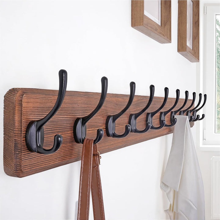 SKOLOO Garderobenleiste Holz Braun, 98 cm langer, hölzerner Kleiderhaken Wand, Rustikaler Stil, Stab