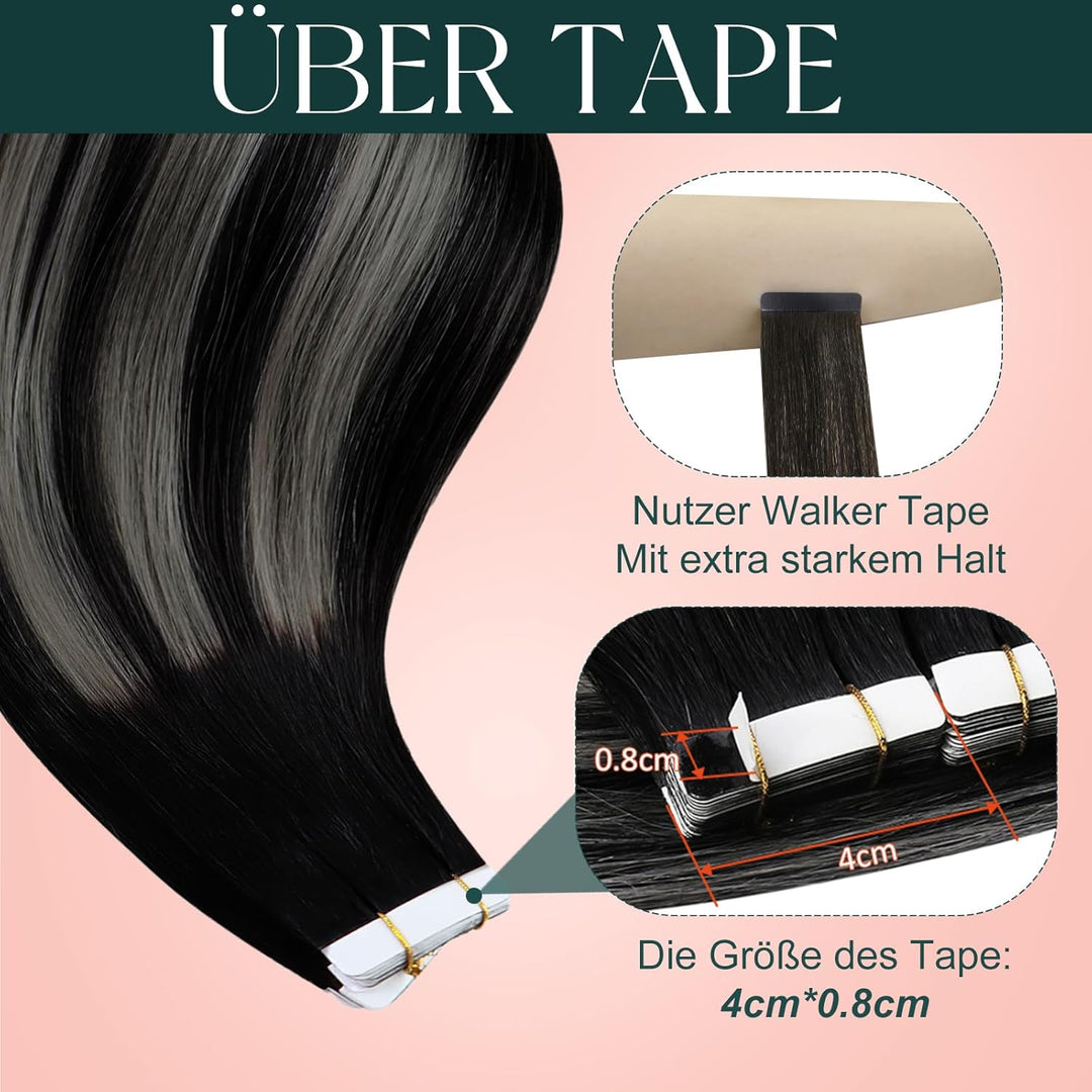 Easyouth Extensions Echthaar Tape Balayage Schwarz Natürliche 1b/S/1b 55 cm | Tapes in Extension Rem