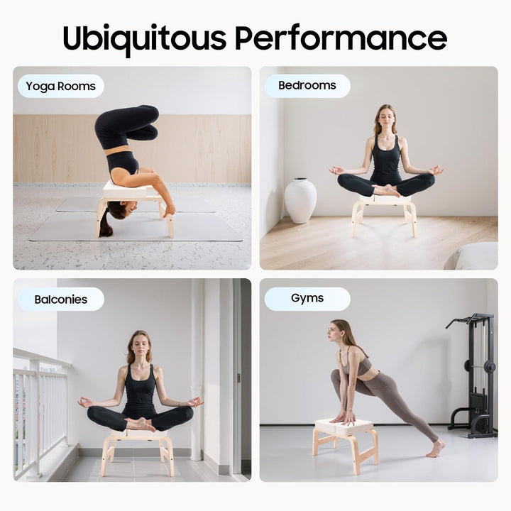 Yoga Kopfstand Hocker 200kg Tragkraft faltbar mit T Block für Anfänger Yoga Übungen 64x36cm Weiss