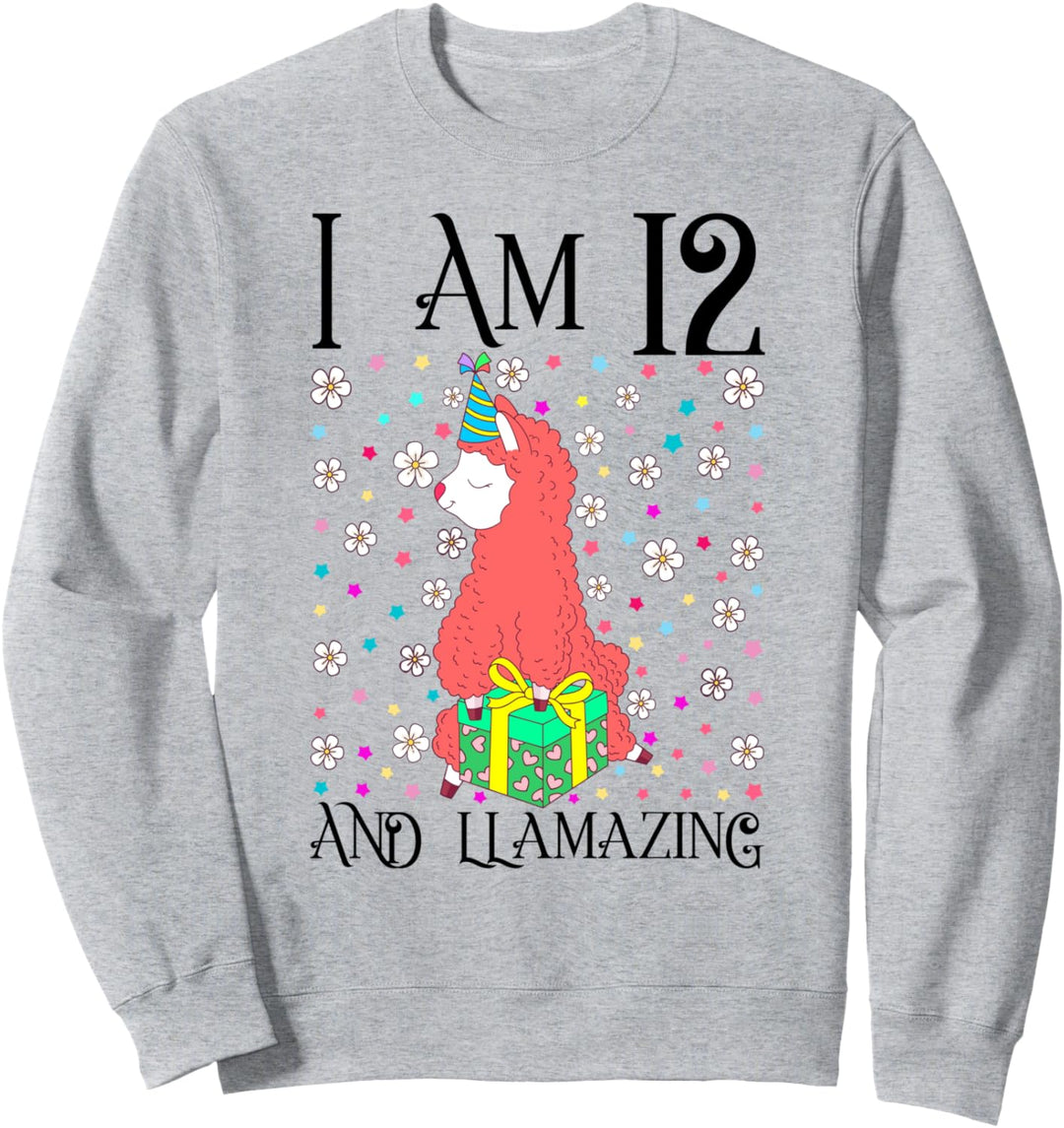 Kids I am 12 and LLamazing 12th Llama Birthday Party Gift Sweatshirt