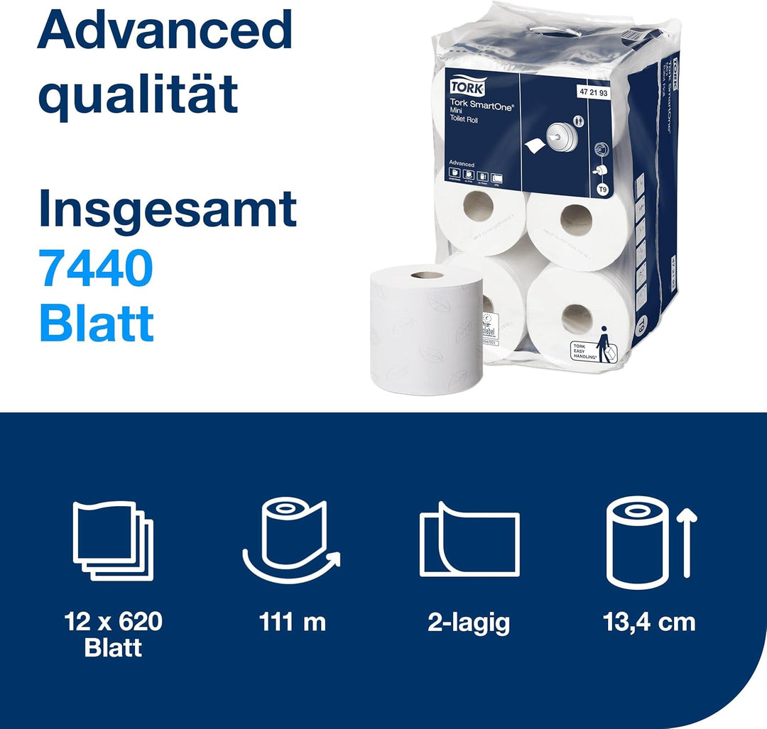 Tork SmartOne Mini Doppelrollenspender für Toilettenpapier Weiss T9, Hohe Kapazität, Elevation Linie