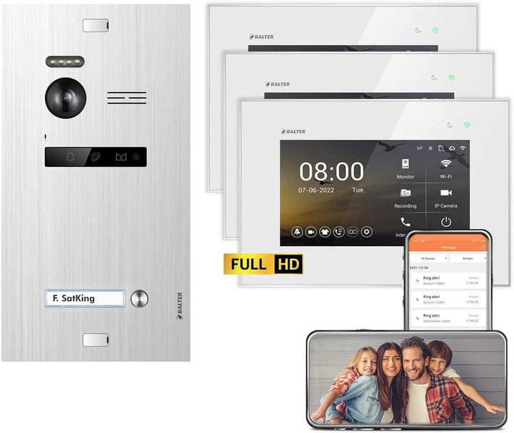 Balter EVO HD Silber/Weiss WiFi Video Türsprechanlage Set für 1 Familienhaus (1x Türstation mit Full