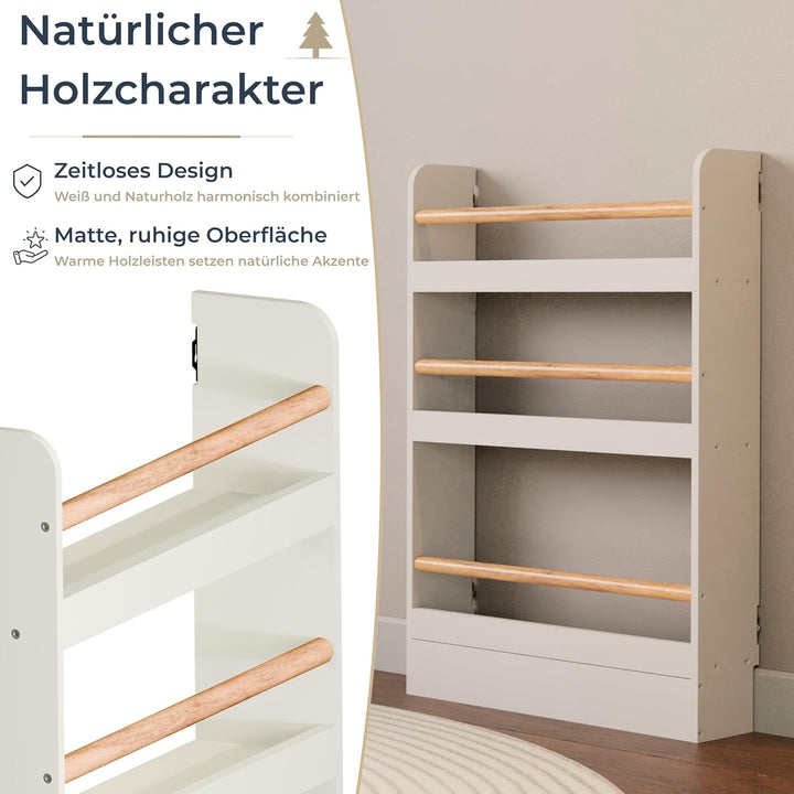 Bücherregal Kinder mit 3 Ablagen, Montessori Kinderbücherregal zur Wandmontage, Wandregal für Bücher