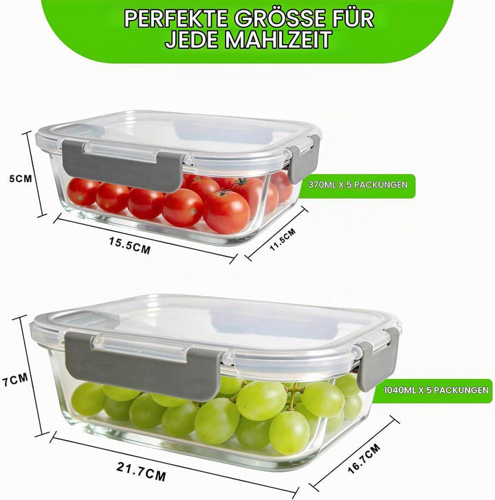 Brotdosen Glasbehälter mit Deckel,Glas Frischhaltedosen Set 20-teilig (10 Behälter &amp; 10 Deckel) BPA-