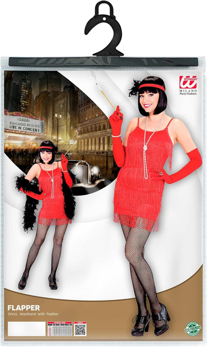 "FLAPPER" red - (dress, headband with feathers) - (M), M