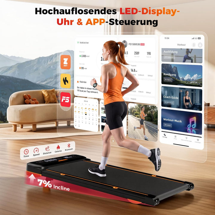 4 in 1 Walking Pad mit 7% Steigung, Laufband für Zuhause mit Vibration & Abnehmbarer Haltestange, le