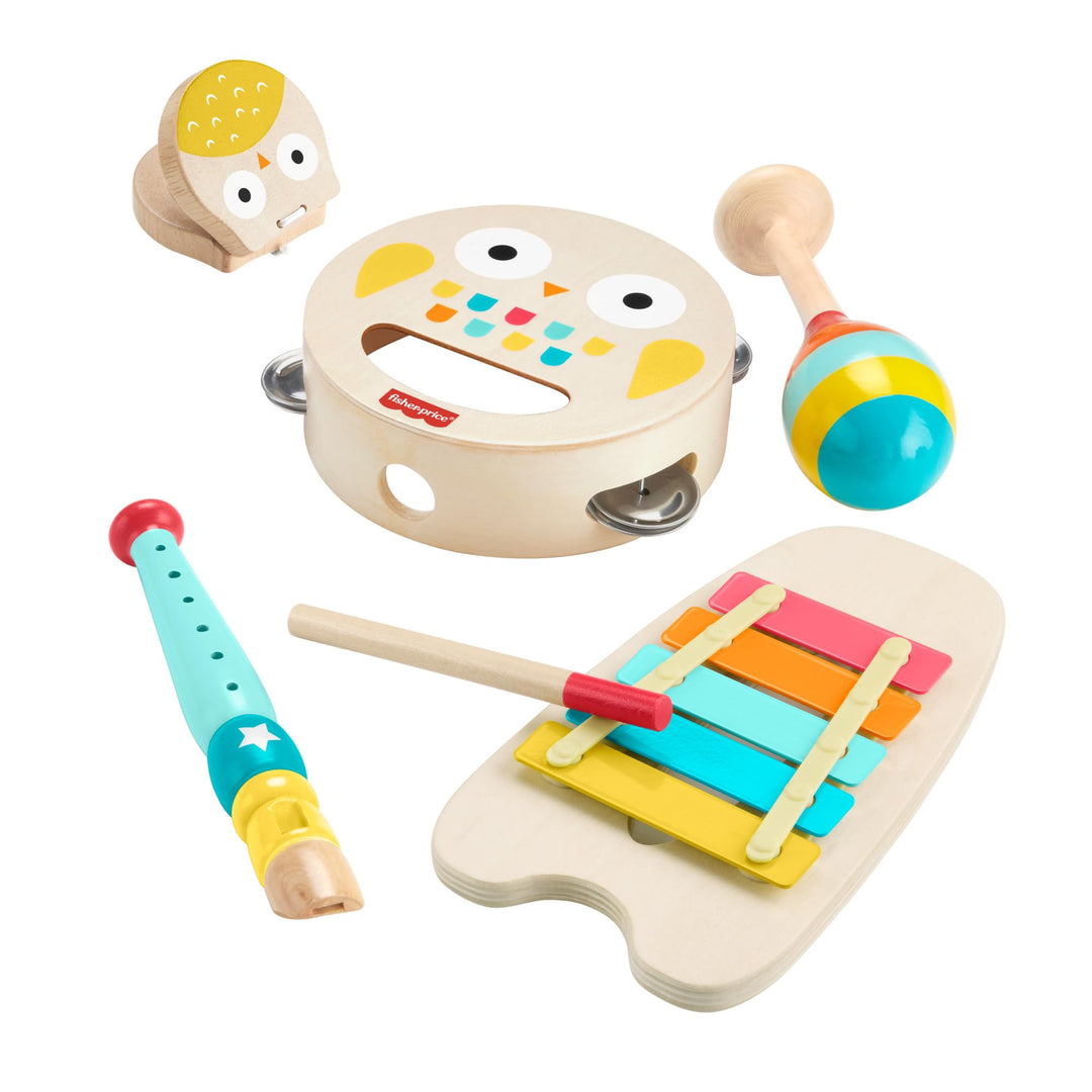 Fisher-Price Musik-Geschenkset für Kleinkinder mit Tierspielzeug-Instrumenten, 6 Holzteile für Kinde