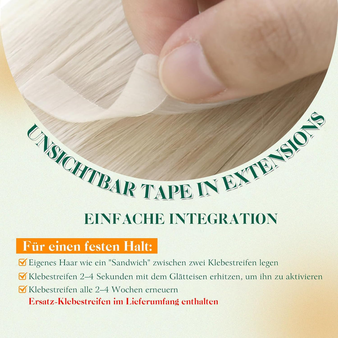Easyouth Tape Extensions Echthaar Blond Tape in Haar Extensions Farbe Blond Weiss 12 Zoll 20g Echtha