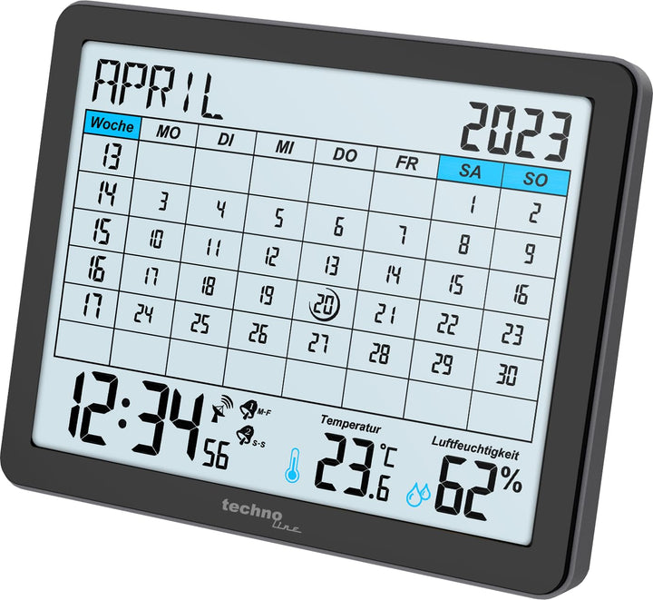 WT2600 Tischkalender, Temperaturanzeige, Luftfeuchteanzeige, Min/Max Anzeige, 17 x 14 cm, schwarz