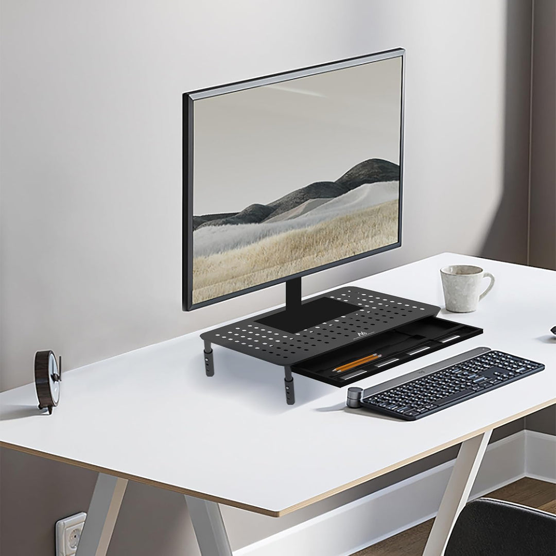 Maclean MC-946 Ergonomischer Monitor-/Laptop-Ständer mit Schublade, 13-32 Zoll Bildschirmgrösse, Höh