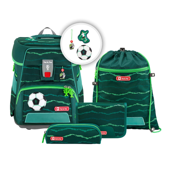 Step by Step Schulranzen-Set SPACE „Soccer Star“ 5-teilig, grün, ergonomischer Tornister mit Reflekt