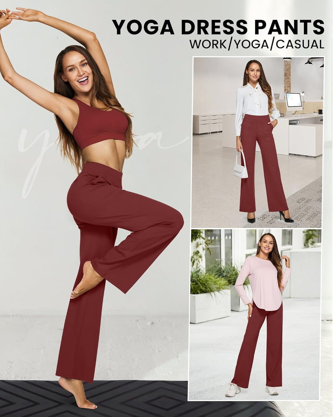 Yoga Hosen Damen Hohe Taille Jogginghose mit 4 Taschen Strecken Weites Bein Geschäft Hose Arbeit Bau