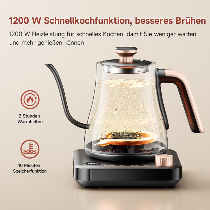 OLEGA wasserkocher schwanenhals: 1200W wasserkocher mit temperatureinstellung, 0.8L Edelstahl schwan