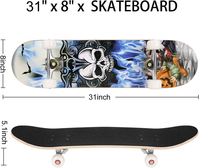 Hikole Skateboard, Komplettboard, Skateboard, Skateboard, Holz, 79 x 20 cm, kanadisches Ahorn, 89 A,